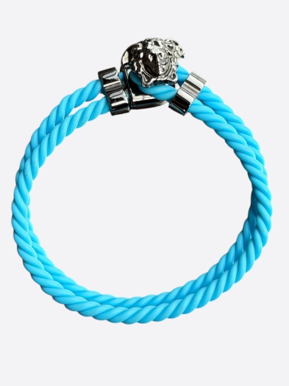 Versace Hermes Blue & Silver Medusa Silicone Robe Bracelet